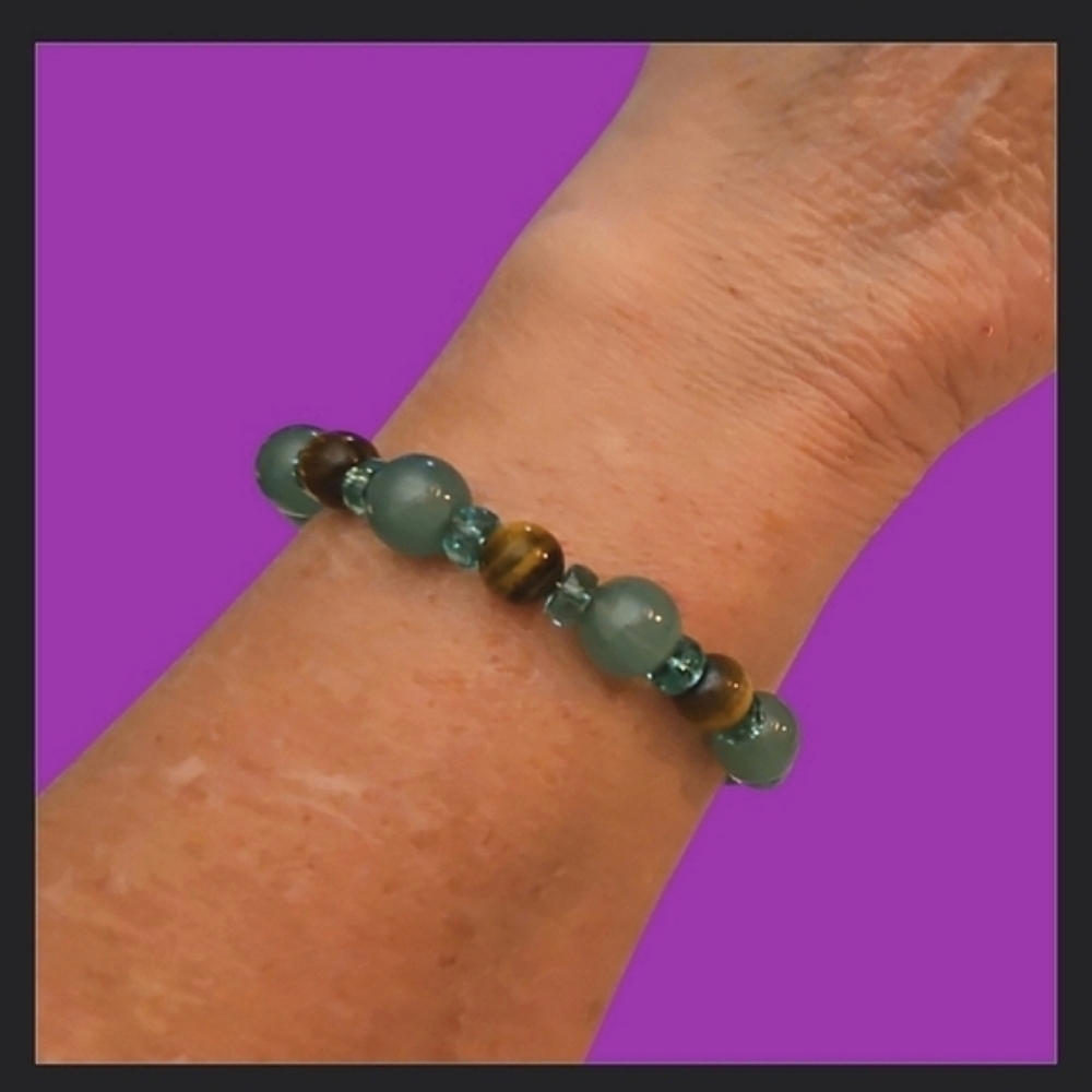 Handmade Aventurine Tiger Eye Beaded Toggle Bracelet